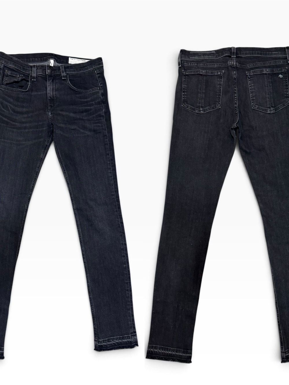 rag & bone Women's Skinny Jeans in Faded Black Frayed bottom.